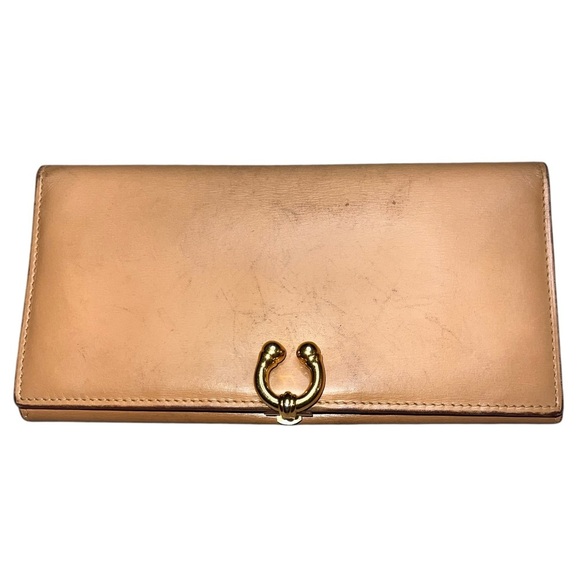 Gucci Vintage Horse Bit Long Wallet Tan Italian Leather Brass Hardware Neutral - Picture 1 of 16